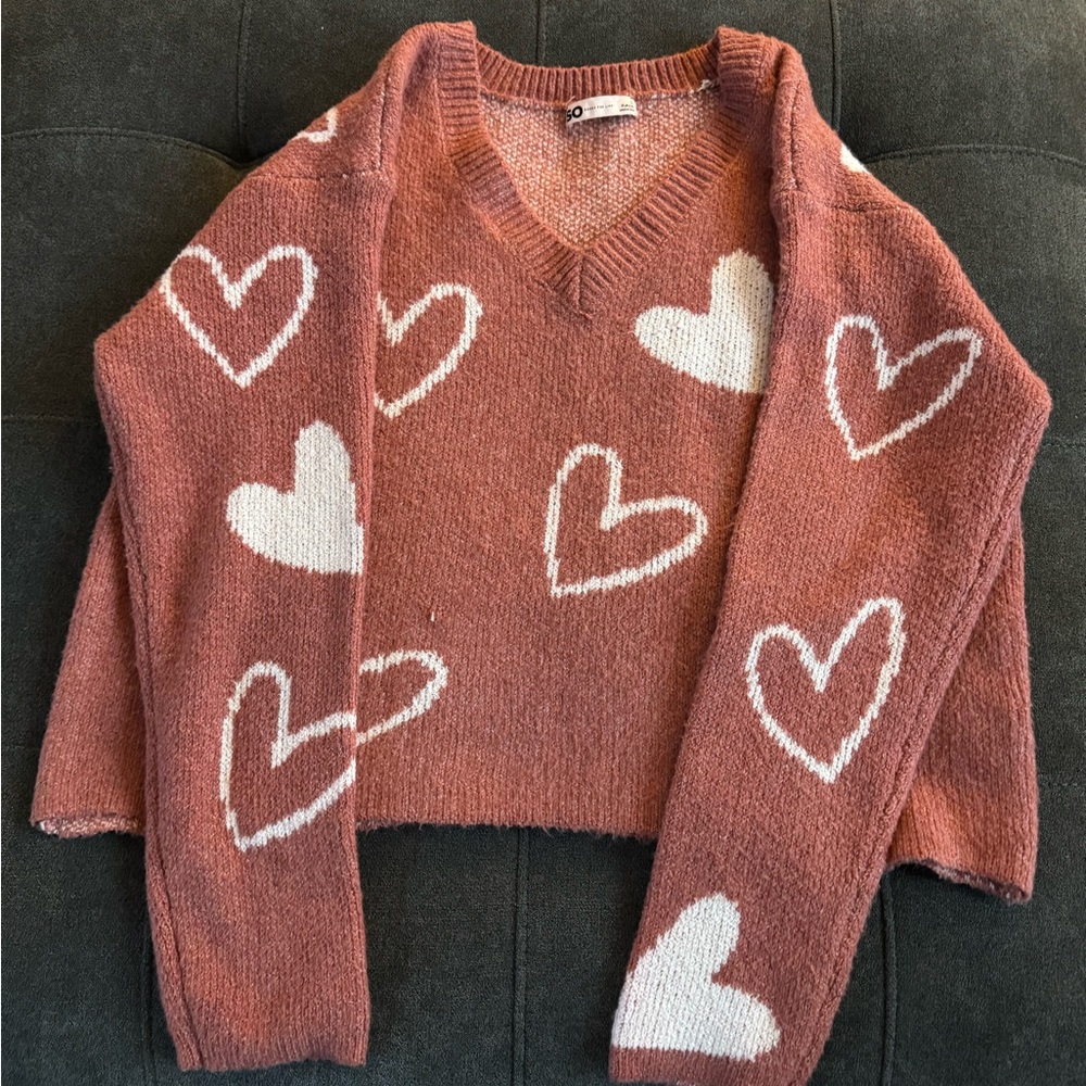 Heart Patterned Pink Sweater